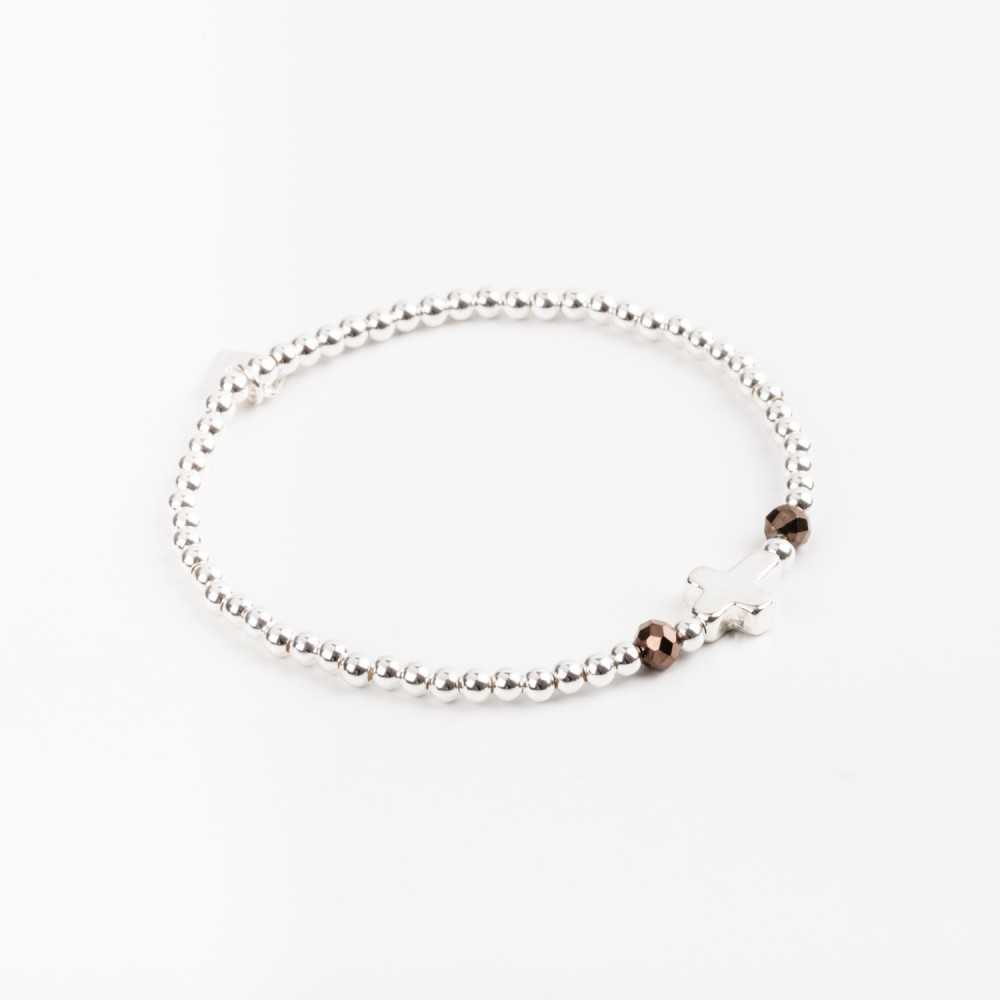 Bracelet - Perle - Cristaux - Chocolat - Argent - INCONTOURNABLE