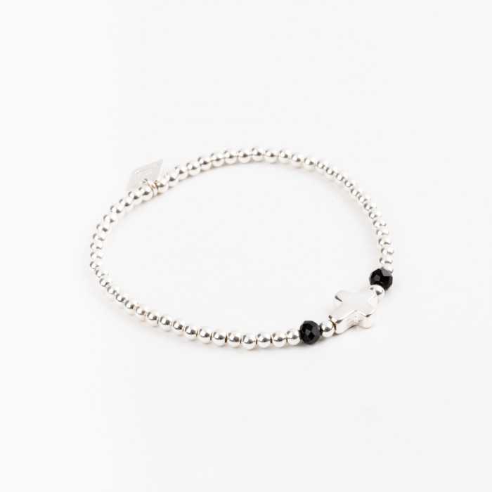 Set de 3 bracelets perles coloris noir, argent, doré femme