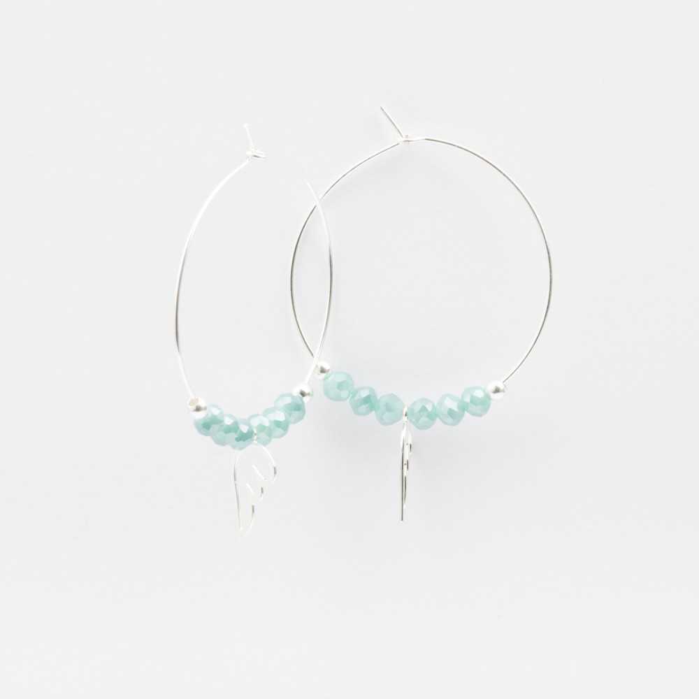 Boucles d'oreilles créoles - Cristaux - Turquoise - Pampille - Plaqué argent - INCONTOURNABLE