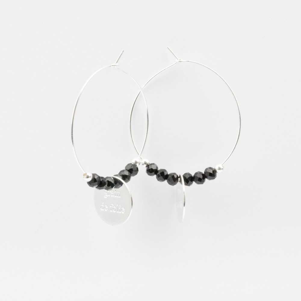 Boucles d'oreilles - Créoles - Cristaux - Noir - Pampille - Plaqué argent - INCONTOURNABLE