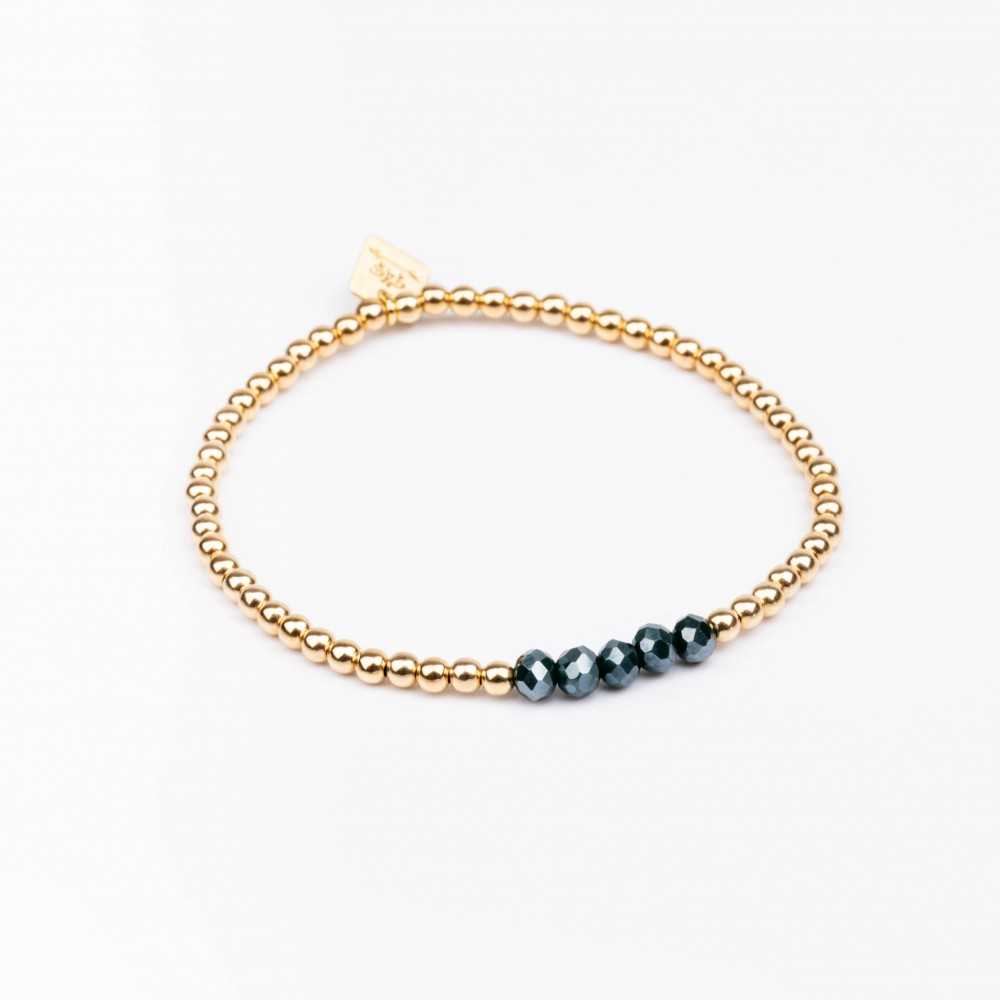 Bracelet - Perle - Cristaux - Bleu canard - Plaqué or - INCONTOURNABLE