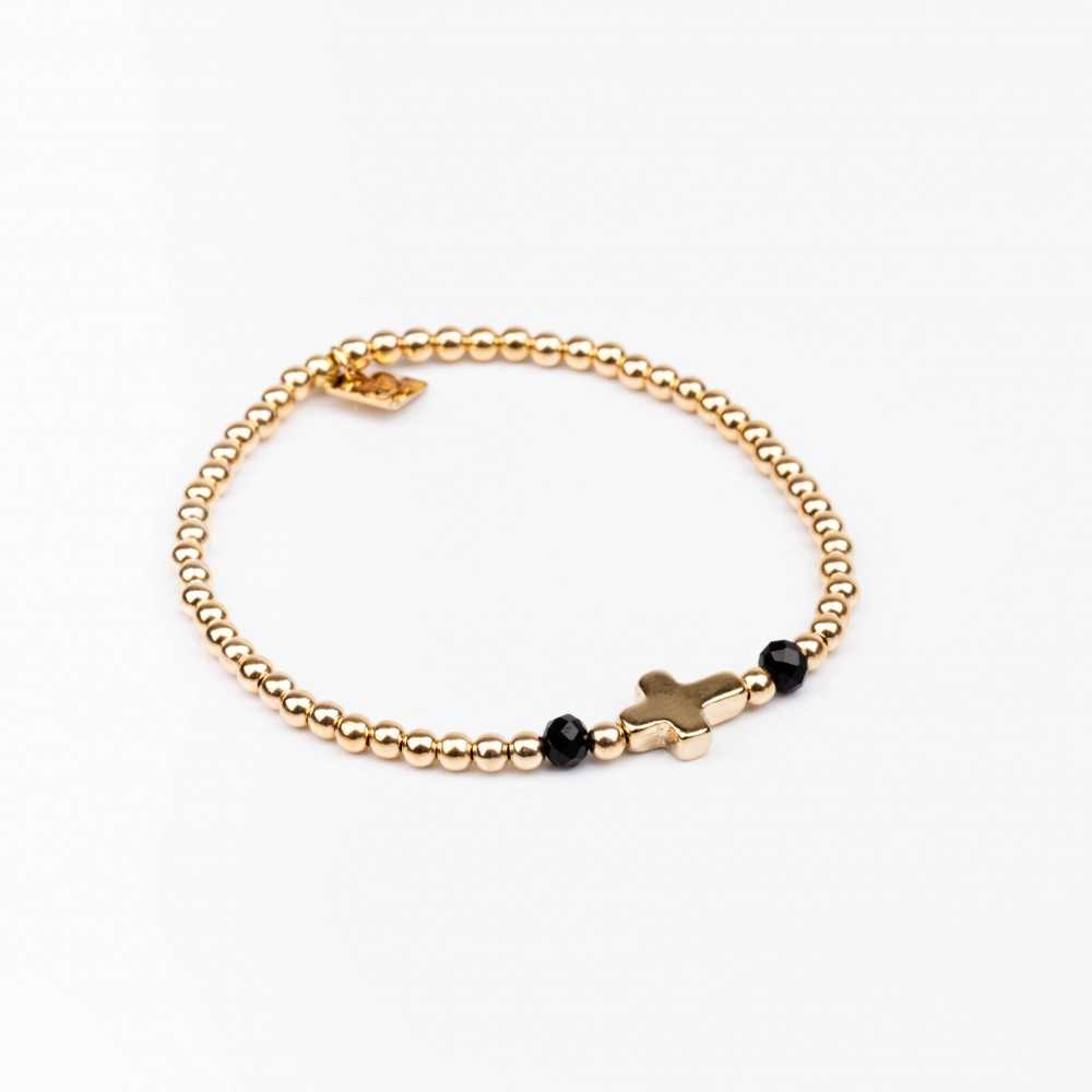 Bracelet - Perle - Cristaux - Noir - Plaqué or - INCONTOURNABLE