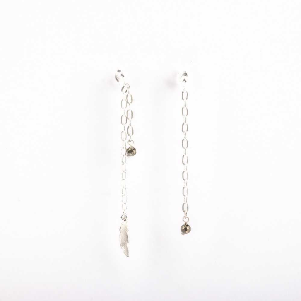 Boucles d'oreilles - Chaine - Asymétriques - Pyrite - Argent - SIA