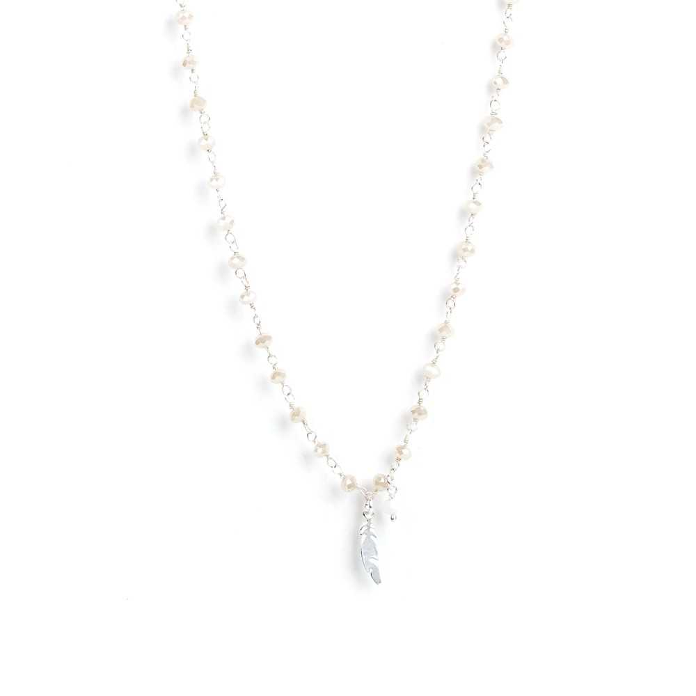 Collier - Chaîne douceur - Plume - Agathe blanche - Argent - ESSENTIELS