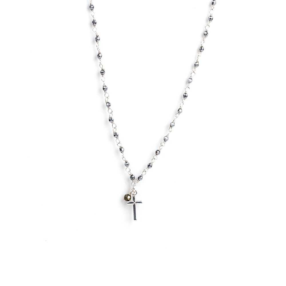 Collier - Finesse - Croix - Hématite - Argent - ESSENTIELS