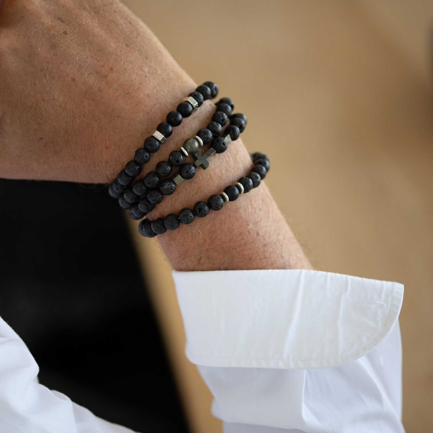 bracelet homme perle de lave : Bracelet perles naturelles