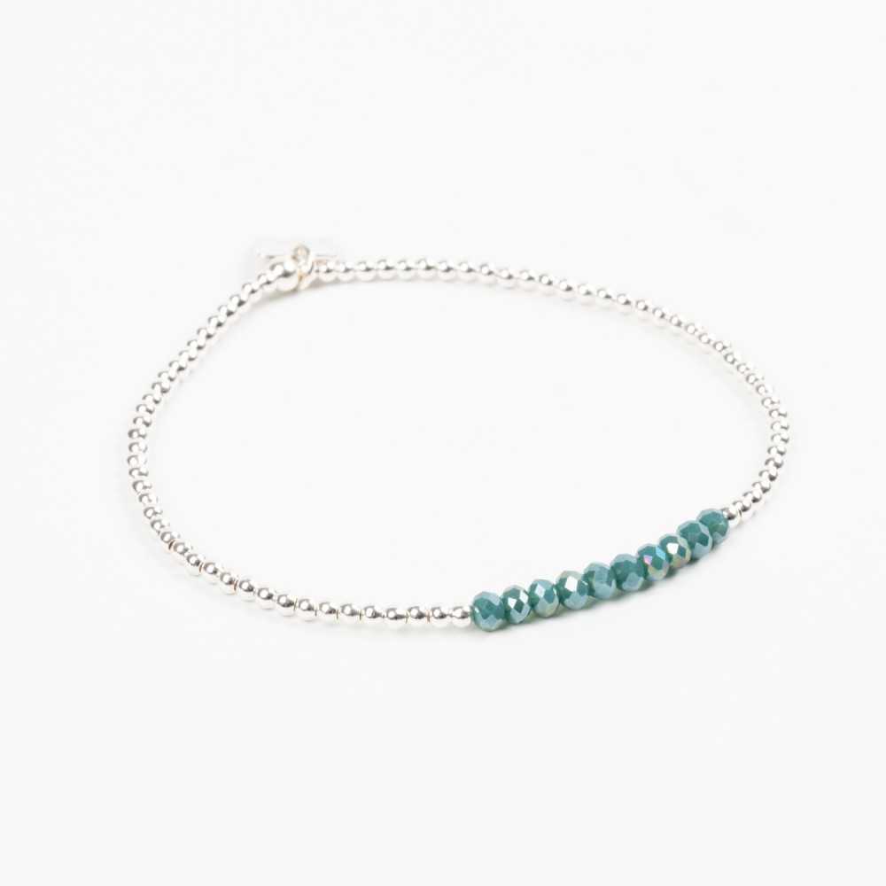 Bracelet - Perle - Cristaux - Bleu canard - Argent - SUBTIL