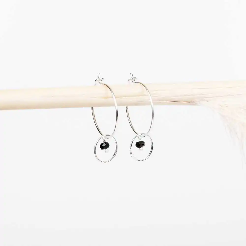 Boucles d'oreilles - Créoles - Onyx - Plaqué argent - LOLA