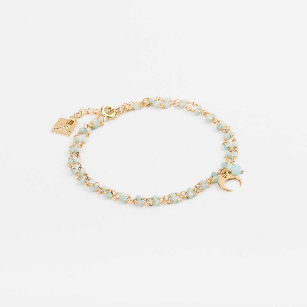 Bracelet - Double rang - Lune -  Amazonite - Plaqué or - ESSENTIELS