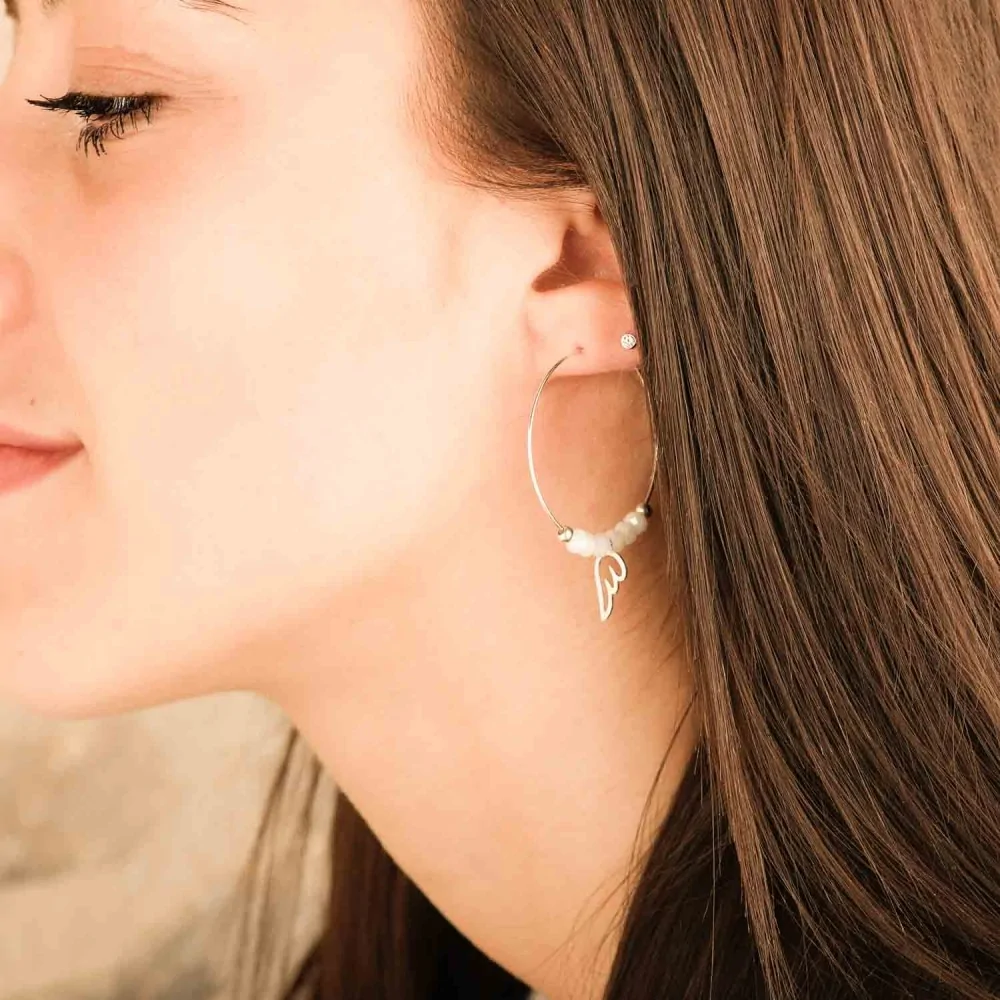 Boucles d'oreilles créoles - Cristaux - Blanc - Pampille - Plaqué argent - INCONTOURNABLE