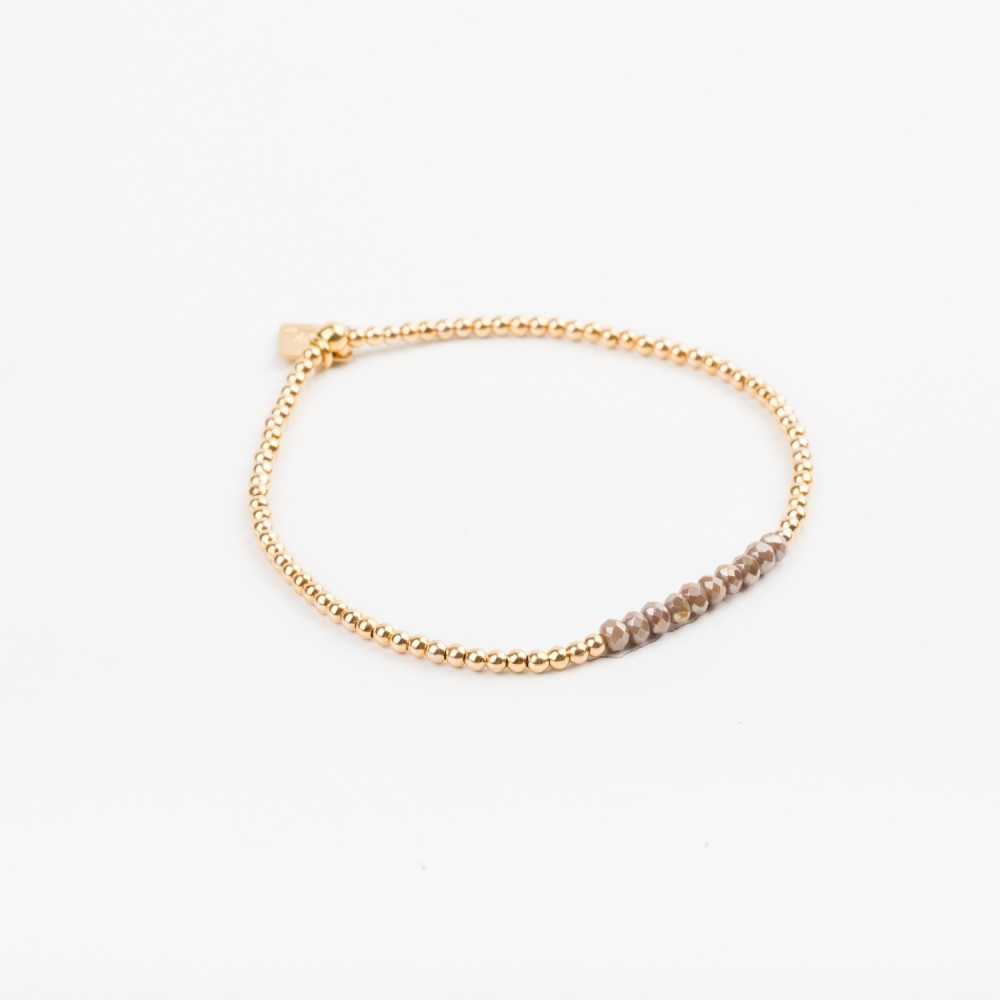 Bracelet - Perle - Cristaux - Taupe - Plaqué or - SUBTIL