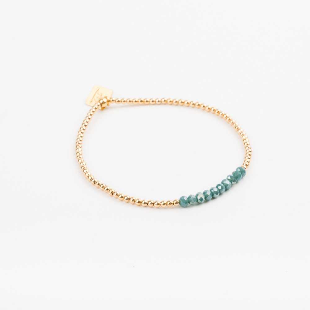 Bracelet - Perle - Cristaux - Bleu canard - Plaqué or - SUBTIL